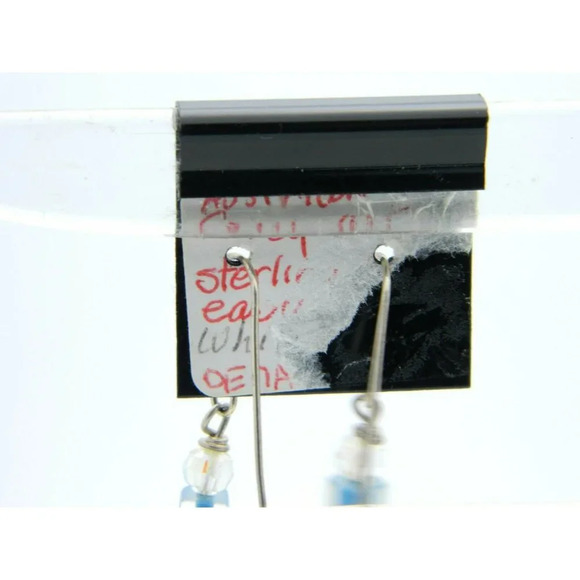 NOS Sterling Silver Australian AB Crystal Blue Art Glass Dangle Earrings - Picture 3 of 4